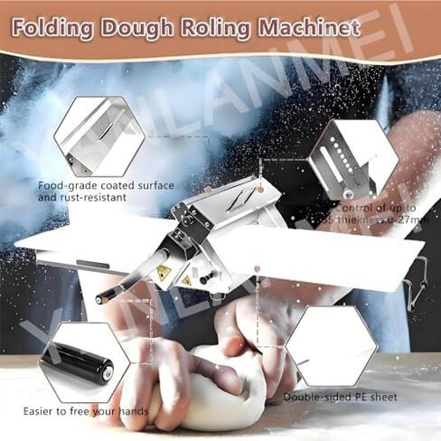 Folding Manual Dough Sheeter for Bakery & Pizza - Adjustable Stainless Steel Rolling Pin 0-25mm Thickness, Ideal for Croissants - Commercial & Home Use, Model 300 in Kuwait