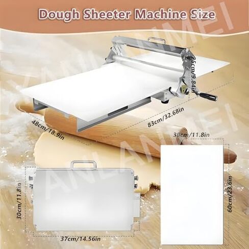 Folding Manual Dough Sheeter for Bakery & Pizza - Adjustable Stainless Steel Rolling Pin 0-25mm Thickness, Ideal for Croissants - Commercial & Home Use, Model 300 in Kuwait