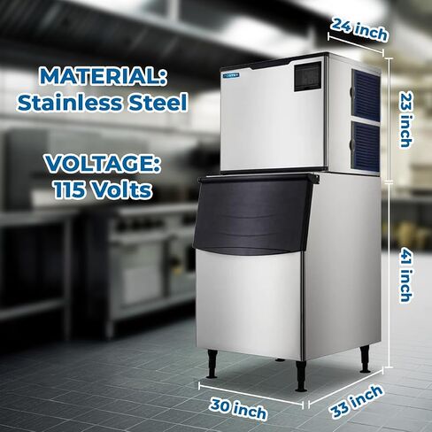 Commercial Ice Maker 500 Pounds Per Day, 505 lbs Storage Bin – Stainless Steel, Industrial Modular Full Dice Ice Cube Machine, Quiet Operation, Air Cooling System, Self-Cleaning in Saudi Arabia