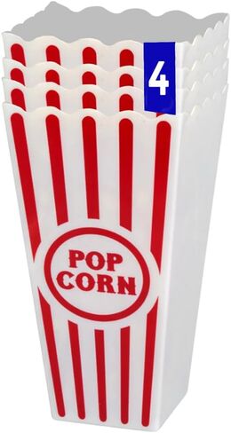 Movie Night Popcorn Containers for Theater, Cinema, and Home Use - Red and White Striped Durable Reusable Plastic Buckets for Snacks and Popcorn (5 Pack Mix) in Kuwait