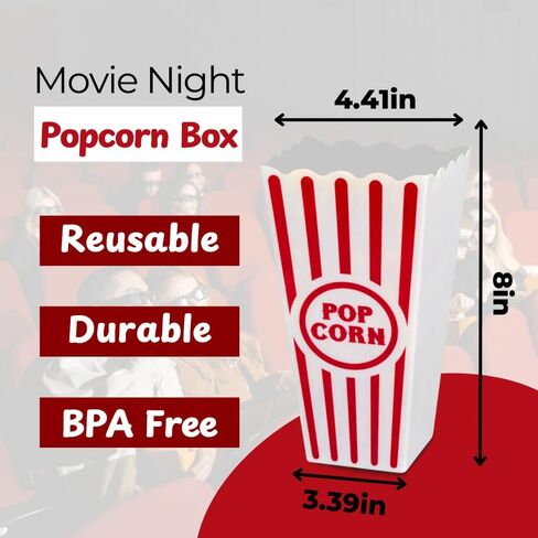 Movie Night Popcorn Containers for Theater, Cinema, and Home Use - Red and White Striped Durable Reusable Plastic Buckets for Snacks and Popcorn (5 Pack Mix) in Kuwait