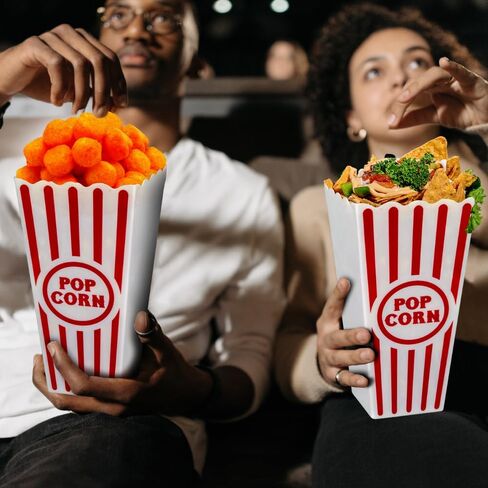 Movie Night Popcorn Containers for Theater, Cinema, and Home Use - Red and White Striped Durable Reusable Plastic Buckets for Snacks and Popcorn (5 Pack Mix) in Kuwait
