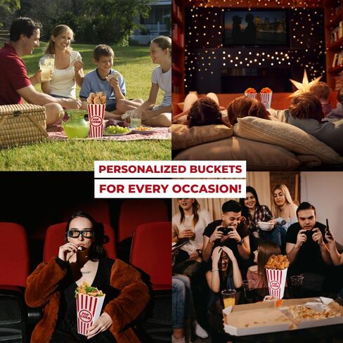 Movie Night Popcorn Containers for Theater, Cinema, and Home Use - Red and White Striped Durable Reusable Plastic Buckets for Snacks and Popcorn (5 Pack Mix) in Kuwait