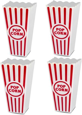 Movie Night Popcorn Containers for Theater, Cinema, and Home Use - Red and White Striped Durable Reusable Plastic Buckets for Snacks and Popcorn (5 Pack Mix) in Kuwait