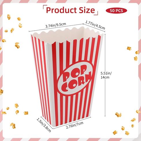 50pcs صناديق الفشار المصغرة 5.5 بوصات دلاء ذرة البوب ​​الأحمر والأبيض والوعاء لليالي الأفلام والأحداث وزينة الحفلات الكرنفال in Saudi Arabia