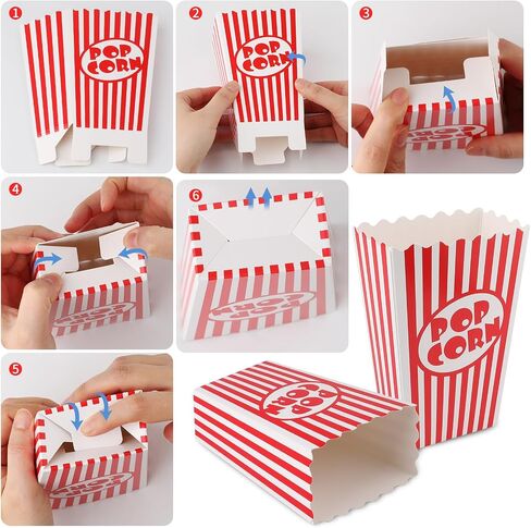 50pcs صناديق الفشار المصغرة 5.5 بوصات دلاء ذرة البوب ​​الأحمر والأبيض والوعاء لليالي الأفلام والأحداث وزينة الحفلات الكرنفال in Saudi Arabia