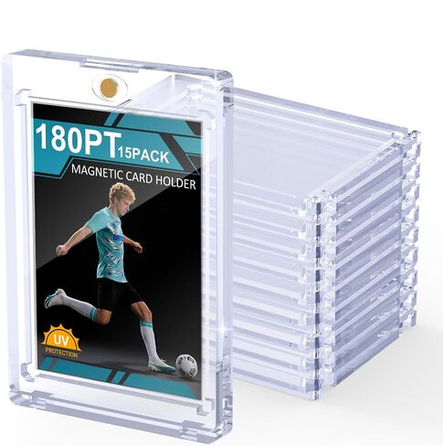 180PT 15 Pack Magnetic Card Holder for Trading Cards, One Card Touch Holder, U-V Protector Baseball Card Hard Plastic Cover for Football Basketball Sports Game in Kuwait