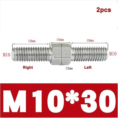 Double-Ended Threaded Rod, 2Pcs M10 Left and Right Thread Double End Thread Rod Positive and Negative Thread Bar Stud Bolts Screw 304 Stainless Steel(M10x30mm) in Saudi Arabia