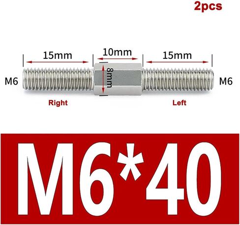 Double-Ended Threaded Rod, 2Pcs Left and Right Thread Double End Thread Rod M6 M8 Positive and Negative Thread Bar Stud Bolts Screw 304 Stainless Steel(M6x40mm) in Saudi Arabia