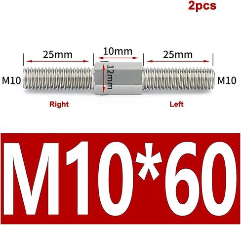 قضيب مزدوج ملولب ، 2pcs الخيط الأيسر واليمين قضيب الخيط المزدوج M10 إيجابي وسلبي البراغي مسامير مسامير المسمار 304 الفولاذ المقاوم للصدأ (M10x80mm) in Saudi Arabia
