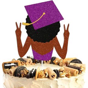 Black Girl Graduation Cake Topper with Glitter Academic Dress Cap 2025 Senior Cake Decorations for Girl Graduation Party Supplies Red Glitter in Saudi Arabia