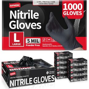 Disposable Nitrile Exam Gloves, 5Mil Chemical Resistant Powder-Free Food Safe Clean Medical Glove Black Blue 1000Pcs in Kuwait