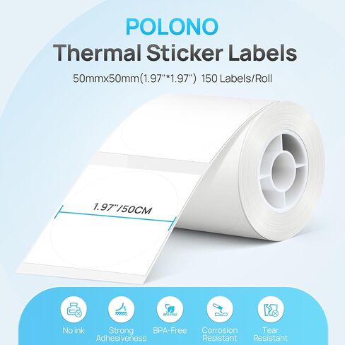 POLONO Thermal Labels for PM220S Label Maker, 1.97"x1.97" (50x50mm), Multi-Purpose Thermal Sticker Label Tape, Self-Adhesive Thermal Paper for Home, Office, 150 Labels/1Roll, Pink in Saudi Arabia