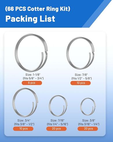 66 PCS حلقات كوتر الفولاذ المقاوم للصدأ مع تصميم مزدوج الويلز-5 حلقات تقسيم الحجم لدبابيس clevis ، ومقاومة قوة إضافية وصدأ للاستخدام البحري والمقطورة in Kuwait