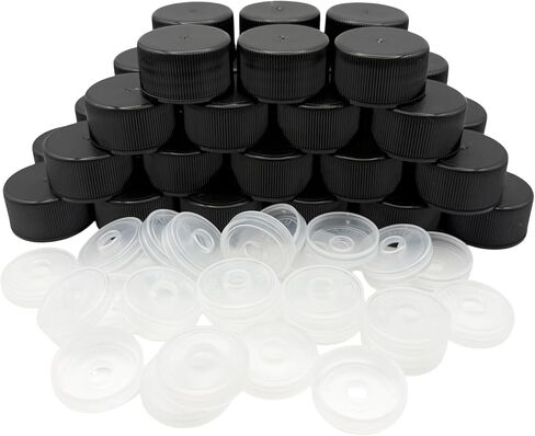 Black Screw Caps 24-414, Foam Lined Plastic Bottle Caps with Orifice Reducers Fitment for 5 oz & 10 oz Woozy Bottles, Leak Proof, Made in USA (72) in Kuwait