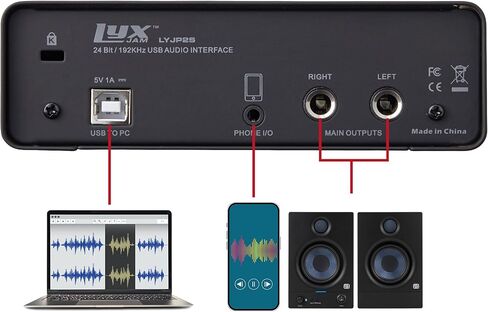حزمة واجهة صوت USB 2x2 مع برنامج تشغيل ASIO ، مجموعة ميكروفون احترافية ، شاشات الاستوديو ، سماعات الرأس ، درع التسجيل in Kuwait