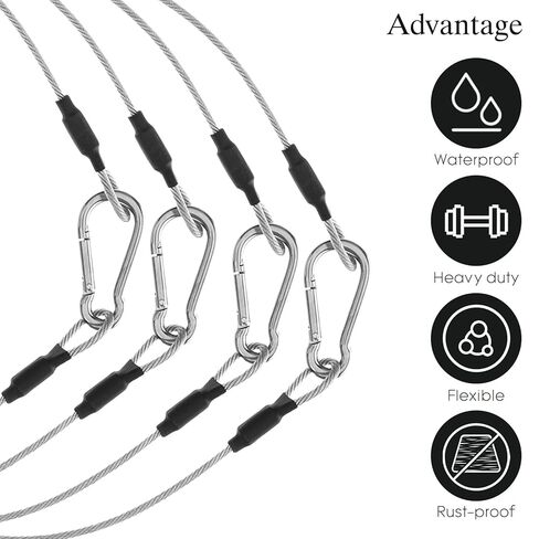 4 Pcs 1/8" 2ft Safety Cables, Stainless Steel Wire with Lock Ropes Stage Light Security Cable Ropes Heavy Duty Bike Lock Hook Cable Wire for DJ Stage Light Luggage Clothes Line in Saudi Arabia