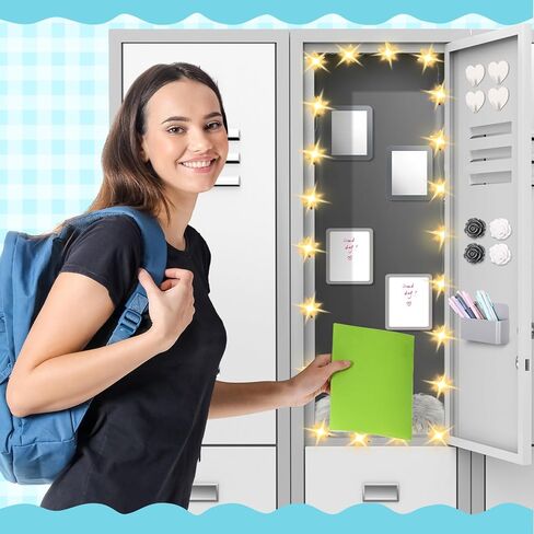 12 PCS Locker Accessories Kit Magnetic Mirror Pen Ben Hook Whiteboard Whoodboard Wallpaper Brug Bruck -String Light Light For Back to School Essentials Decoration (Gold ، Marble) in Kuwait