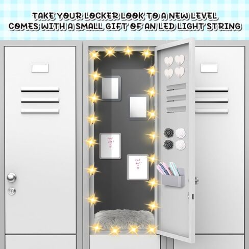 12 PCS Locker Accessories Kit Magnetic Mirror Pen Ben Hook Whiteboard Whoodboard Wallpaper Brug Bruck -String Light Light For Back to School Essentials Decoration (Gold ، Marble) in Kuwait