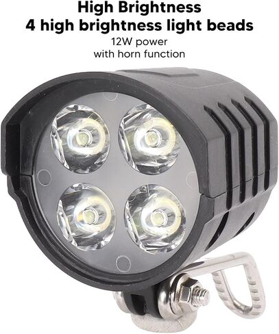 4 Pin Plug Electric Scooter Front Light with 4 Light Beads, 36V 48V 52V 60V Electric Bike Headlight with Horn, 12W Mini Ebike Front Lights with 1.5M Wire for Motorcycle in Saudi Arabia