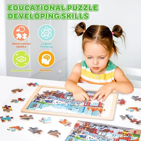 LACCHOUFEE 6 Pack Wooden Vehicle Puzzles for Kids Age 3 4 5 Year Old, 60 Pcs Montessori Toddler Animals Jigsaw Puzzles for Girl boy Activities Preschool Learning Birthday Gift Travel Autistic Toy in Saudi Arabia