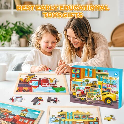 LACCHOUFEE 6 Pack Wooden Vehicle Puzzles for Kids Age 3 4 5 Year Old, 60 Pcs Montessori Toddler Animals Jigsaw Puzzles for Girl boy Activities Preschool Learning Birthday Gift Travel Autistic Toy in Saudi Arabia