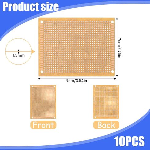 10 PCS 70mm x 90mm PCB Board Prototype Kit, Universal Printed Circuit Board, Copper Stripboards Prototype Perfboard for Electronic Experiment and DIY Soldering Electronic Projects in Saudi Arabia