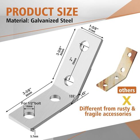 8 Pcs 45 Degree Angle Bracket Fitting for 1-5/8 Strut Channel 4 Hole Corner Brace Framing Connector Galvanized Steel in Saudi Arabia