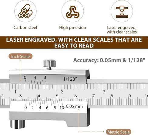 8 inch Metal Scriber Caliper, Accuracy of 0.05 mm Dual Scale Parallel Crossed Caliper Scribing Iron,Steel,Wood, Marking Gauge with 2 Carbide Scriber/Needle Metal Scribe Tool in Saudi Arabia