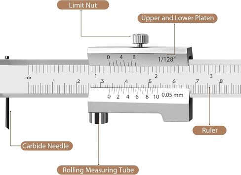8 inch Metal Scriber Caliper, Accuracy of 0.05 mm Dual Scale Parallel Crossed Caliper Scribing Iron,Steel,Wood, Marking Gauge with 2 Carbide Scriber/Needle Metal Scribe Tool in Saudi Arabia