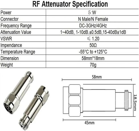 5W N من النوع المخفف ، DC-3GHz/4GHz ، 1 ديسيبل إلى 50 ديسيبل ، ن ذكر إلى أنثى ، 50 أوم رفي in Kuwait