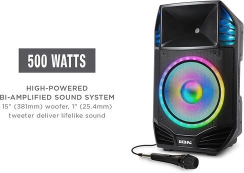Ion Total PA Premier 500-Watt Party Speaker-صوت قوي ومشرق مع المؤثرات البصرية LED والميكروفون (متجدد) in Kuwait