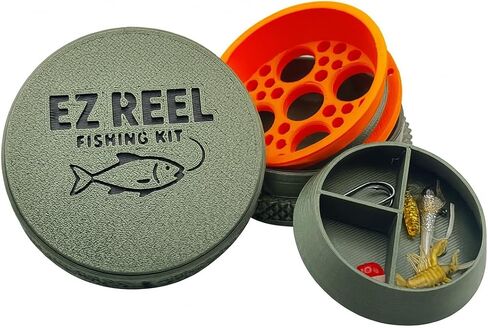 ez reel-frish kit- حجم الجيب- خط اليد- بكرة الصيد | طقم الصيد في نهاية المطاف المدمجة لمشي لمسافات طويلة والبقاء والمغامرة. in Saudi Arabia