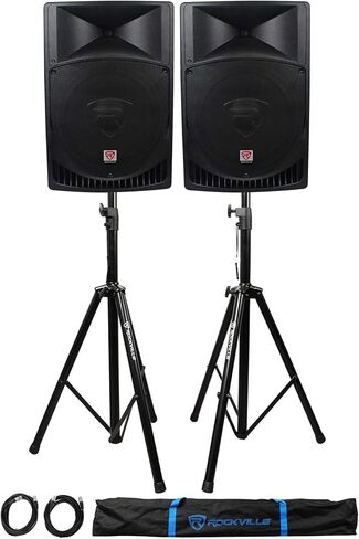 Rockville Pair RPG15 15 "2000W مكبرات الصوت PA/DJ + 2 تقف + 2 كابلات + حقيبة in Saudi Arabia
