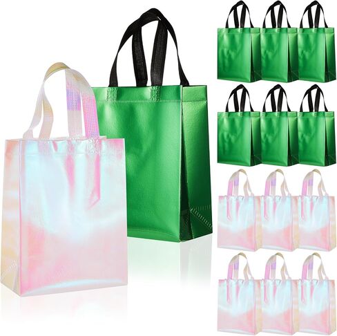 Honeydak 24 PCS زخارف الحفلات الوردية والخضراء الساحرة والأمراء حفلة عيد ميلاد للنساء الأكياس الخضراء والوردي اللامعة بشكل كبير معالجة الحلوى جيدة غير قابلة لإعادة الاستخدام مع مقابض 8wx4dx10h in Kuwait