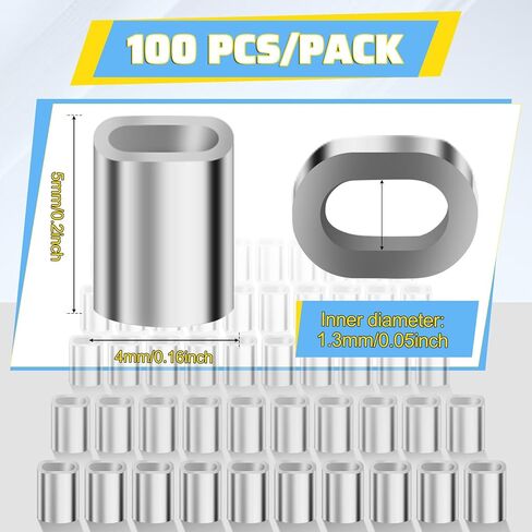 400FT 1/32" T316 Stainless Steel Wire Rope 7x7 Strands Cable with 100 Pcs Aluminum Crimping Sleeves Silver Metal Wire for Garden Decoration Hanging Clotheslines Trellis and Light Picuture Hanging in Saudi Arabia