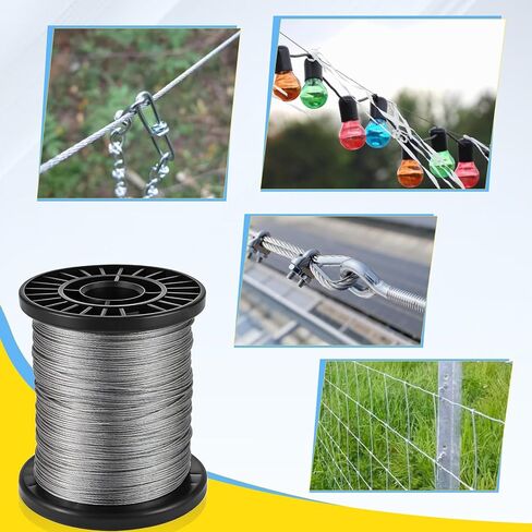 400FT 1/32" T316 Stainless Steel Wire Rope 7x7 Strands Cable with 100 Pcs Aluminum Crimping Sleeves Silver Metal Wire for Garden Decoration Hanging Clotheslines Trellis and Light Picuture Hanging in Saudi Arabia