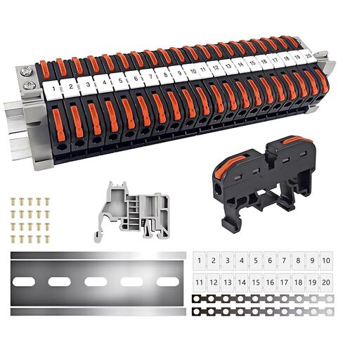 20PCS DIN Rail Terminal Blocks Kit, Inline Universal Compact Wire Wiring Connector, 20 Connectors, 2pcs Connection Bar, 2pcs Digital Identification, 20pcs Screws, 28-12 AWG in Saudi Arabia