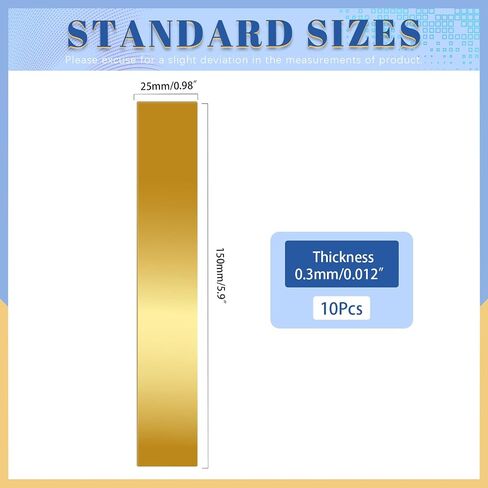 Glarks 10pcs L x W x T 5.9 x 0.98 x 0.012’’ Rectangular Brass Shim Stock Assortment, Brasses Strips Metal Shims Brass Sheet, Shim Stock Sheet for Trim Gap Filler/DIY/Industrial Use in Saudi Arabia