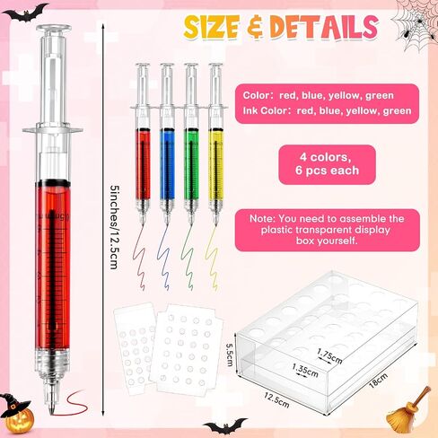 24 Pcs Syringe Pens Retractable Nurse Pens Bulk with Plastic Display Box Novelty Fun Medical Blood Ballpoint Gift for Nursing Student School Supplies Doctor Pretend Party Favors(Red Color) in Saudi Arabia
