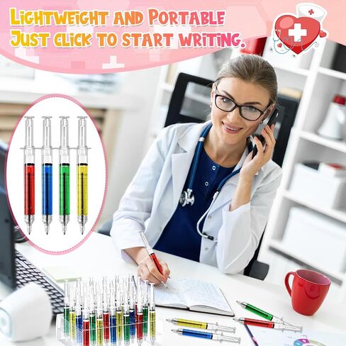 24 Pcs Syringe Pens Retractable Nurse Pens Bulk with Plastic Display Box Novelty Fun Medical Blood Ballpoint Gift for Nursing Student School Supplies Doctor Pretend Party Favors(Red Color) in Saudi Arabia