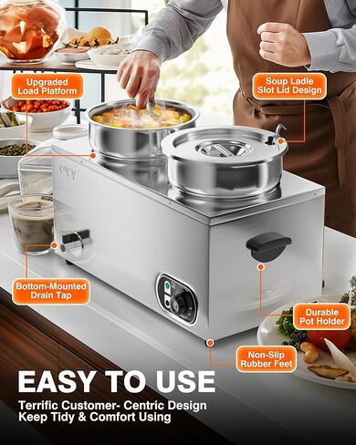 PYY Soup Warmer Commercial - Two 7.4QT Stainless Steel Bain Marie Round Pot 86~185°F Adjustable Temp, 1500W Electric Soup Warmer Countertop with Anti-Dry Burn and Reset Button for Restaurant, Buffet in Saudi Arabia