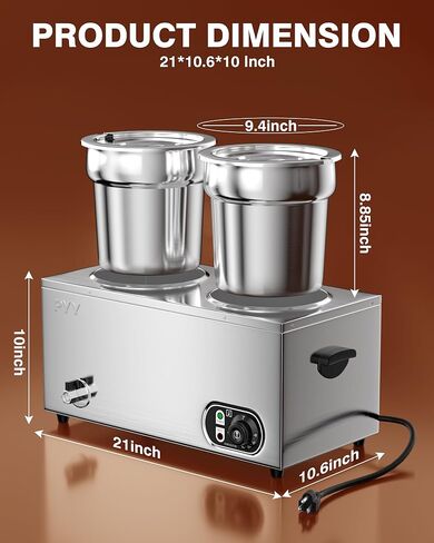 PYY Soup Warmer Commercial - Two 7.4QT Stainless Steel Bain Marie Round Pot 86~185°F Adjustable Temp, 1500W Electric Soup Warmer Countertop with Anti-Dry Burn and Reset Button for Restaurant, Buffet in Saudi Arabia