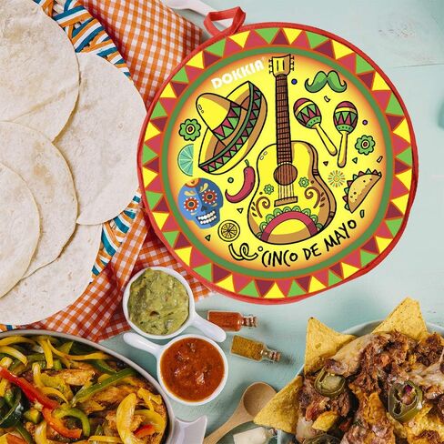 SOKKIA Tortilla Warmer Taco 12 Inch Insulated Cloth Pouch - Microwave Use Fabric Bag to Keep Food Warm and Fresh (Hot Red Chili Pepper Carnival White) in Kuwait