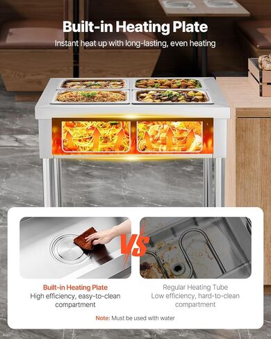 VEVOR Commercial Food Warmer, 8 Pans + 2 Pots Electric Steam Table, 1800W Professional Buffet Catering Food Warmer with Shield Undershelf Wheels, Stainless Steel Server for Party Restaurant in Saudi Arabia