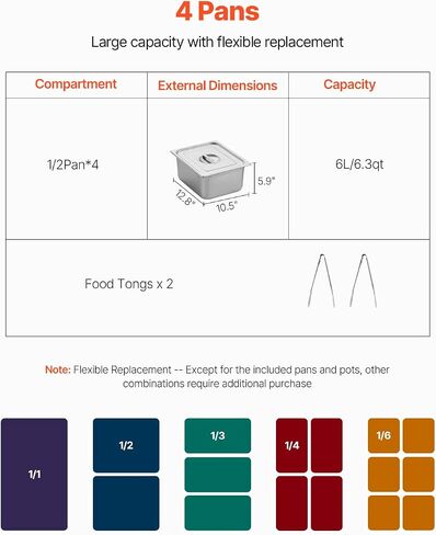 VEVOR Commercial Food Warmer, 8 Pans + 2 Pots Electric Steam Table, 1800W Professional Buffet Catering Food Warmer with Shield Undershelf Wheels, Stainless Steel Server for Party Restaurant in Saudi Arabia