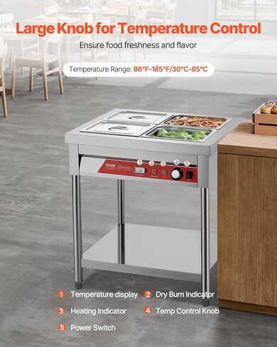 VEVOR Commercial Food Warmer, 8 Pans + 2 Pots Electric Steam Table, 1800W Professional Buffet Catering Food Warmer with Shield Undershelf Wheels, Stainless Steel Server for Party Restaurant in Saudi Arabia