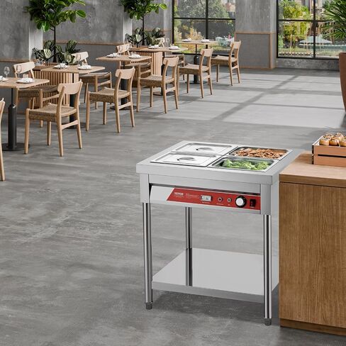 VEVOR Commercial Food Warmer, 8 Pans + 2 Pots Electric Steam Table, 1800W Professional Buffet Catering Food Warmer with Shield Undershelf Wheels, Stainless Steel Server for Party Restaurant in Saudi Arabia
