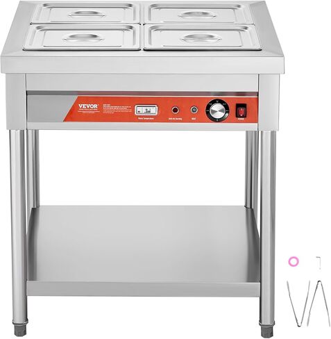 VEVOR Commercial Food Warmer, 8 Pans + 2 Pots Electric Steam Table, 1800W Professional Buffet Catering Food Warmer with Shield Undershelf Wheels, Stainless Steel Server for Party Restaurant in Saudi Arabia