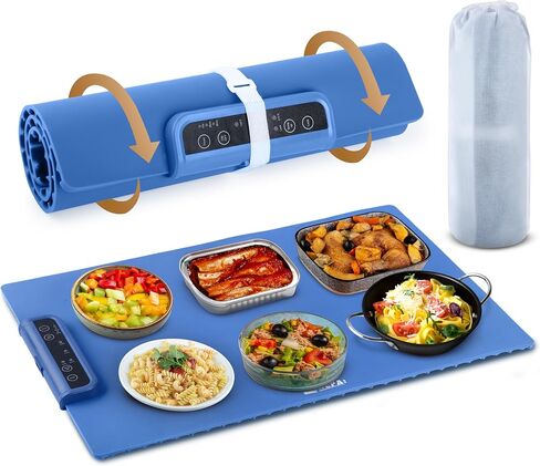 Extra Large Warming Mat for Food with Auto Shut-Off, Child Lock, Portable, Foldable Electric Warming Tray for Safe Countertop Use - Fast Heating Premium Food Heating Mat (White, XL-6 Dishes) in Saudi Arabia